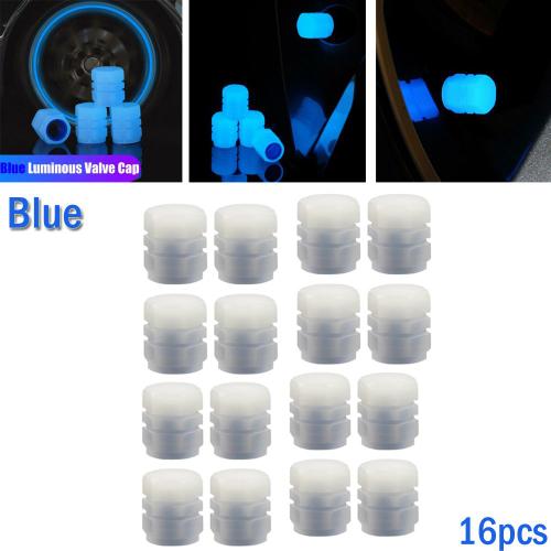 Universel Fluorescent Lumineux de Tige De Valve de Pneu Couvre Voiture  Bouchon De Valve De Pneu Vert/Jaune/Bleu/Rouge Poudre Fluorescente - Type  16pcs blue #A