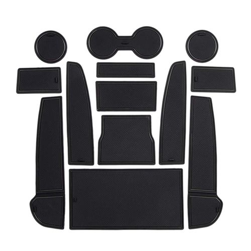 Custom Fit Cup Door Center Console Liner Accessories For Model 3 2017 2018 2019 13 Pc Set(Solid Bla