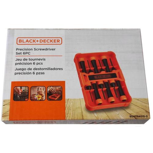 Black & Decker Set de 6 Tournevis de précisions 4 Plats 2 Cruciformes