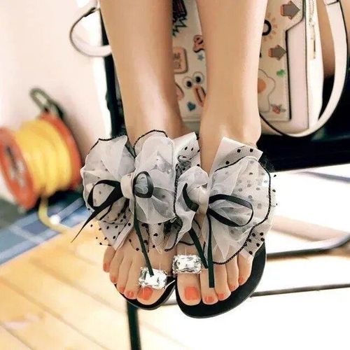 Chaussures Sandales Coordonnantes Avec N?ud Papillon Décoratif Pour Femmespantoufles Platesmules Décontractéestongs De Plage En Mailleété