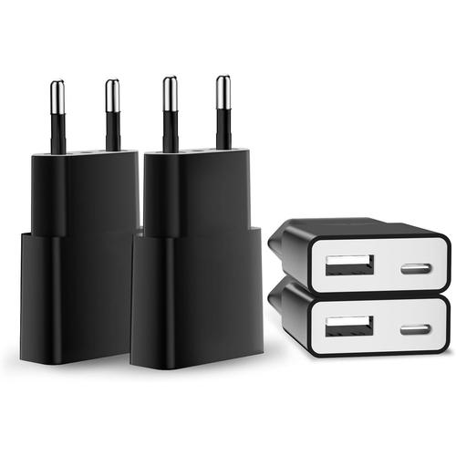 Chargeur Usb 5v/1a 2port Mini Usb Mural Chargeur Secteur Usb Adaptateur De Pr Universel Compatible Avec Iphone Apple, Samsung, Nexus, Nokia, Huawei, Xiaomi, Htc, , Lg (Noir 4pack)