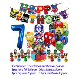 Decoration De Fete D'anniversaire, Super Heros, Spiderman, Iron Man, Hulk,  Batman, Avengers, Banniere En Ballons, Arriere-plan Pour Gateau, Fete  Prenatale