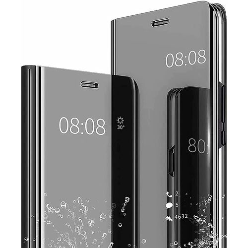 Coque Pour Oppo A74 4g/Oppo A95 4g/Oppo F19/Oppo F19s,Housse Intelligente Coque Flip Cover,Standing Placage Technologie Clear View Mirror Case-Le Noir
