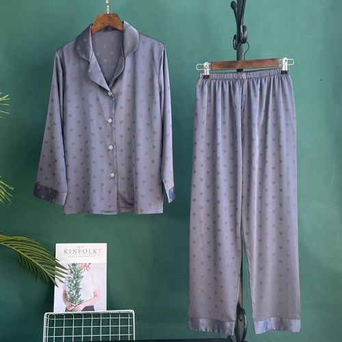 Pyjama Jacquard En Satin Pour Femmes,Vêtements De Nuit En Fausse Soie,Ensemble Deux Pièces Chemise Et Pantalon Pour La Maison