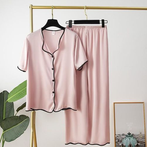Pyjama Jacquard En Satin Pour Femmes,Vêtements De Nuit En Fausse Soie,Ensemble Deux Pièces Chemise Et Pantalon Pour La Maison