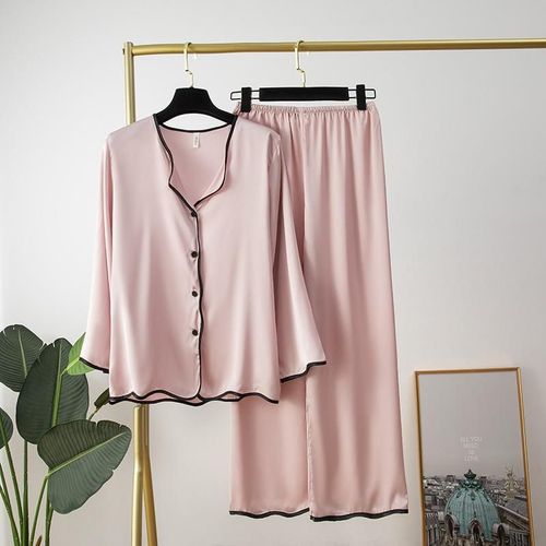 Pyjama Jacquard En Satin Pour Femmes,Vêtements De Nuit En Fausse Soie,Ensemble Deux Pièces Chemise Et Pantalon Pour La Maison