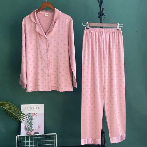 Pyjama Jacquard En Satin Pour Femmes,Vêtements De Nuit En Fausse Soie,Ensemble Deux Pièces Chemise Et Pantalon Pour La Maison