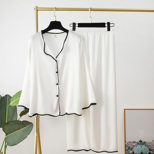 Pyjama Jacquard En Satin Pour Femmes,Vêtements De Nuit En Fausse Soie,Ensemble Deux Pièces Chemise Et Pantalon Pour La Maison