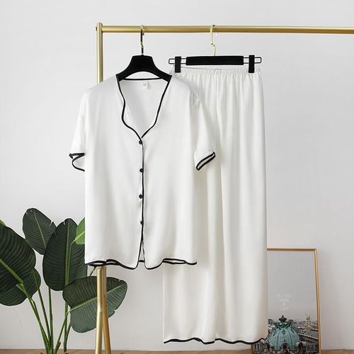 Pyjama Jacquard En Satin Pour Femmes,Vêtements De Nuit En Fausse Soie,Ensemble Deux Pièces Chemise Et Pantalon Pour La Maison