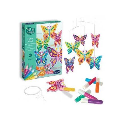 Coffret Mobile Vitrail Papillons - Kit Creatif Peinture Enfant, Attrape Soleil - Creation Objet Decoration - Set Activite Creative Et Carte