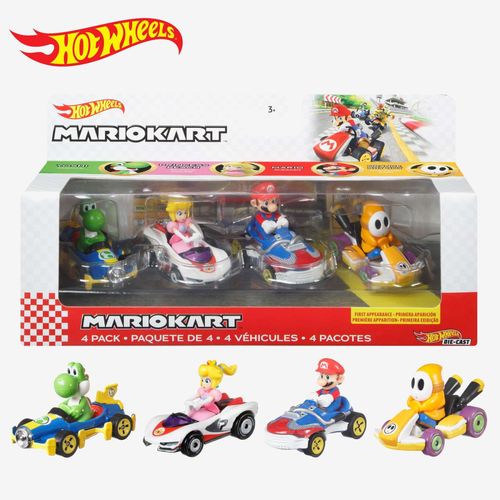 Hot Wheels - Assortiment Coffret 4 Véhicules Mario Kart - Petite Voiture - 3 Ans Et +