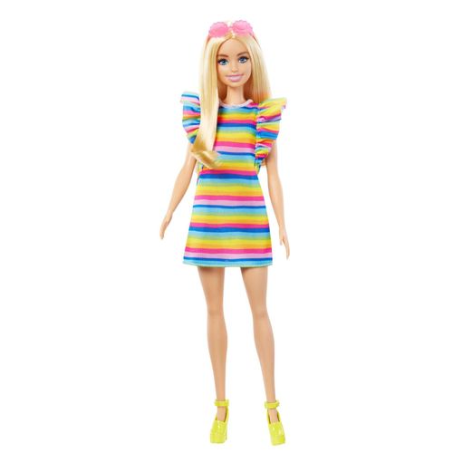 Barbie - Barbie Fashionistas 197 Blonde Avec Bretelles Et Robe Arc-En-Ciel - Poupée Mannequin - 3 Ans Et +