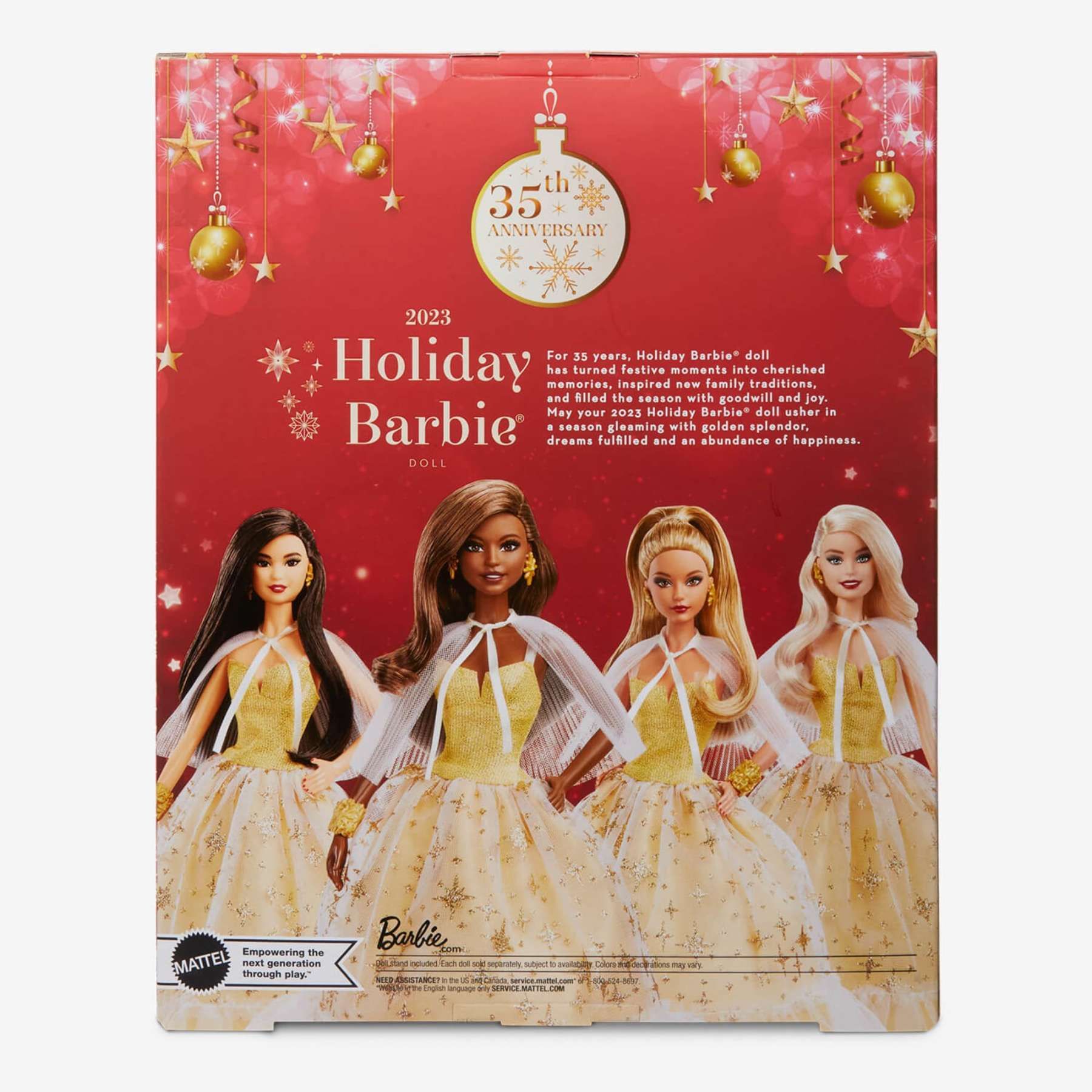 Barbie-Barbie Joyeux Nol 2023-Poupe Robe Dore Et Cheveux Bruns - 9
