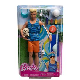 Barbie Coffret Surf Ken Poupée Blonde Articulée, Planche De Surf