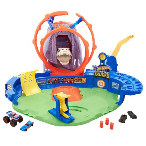 Hot Wheels - Coffret Monster Trucks Volcan Crash Du T-Rex - Petite Voiture - 4 Ans Et +