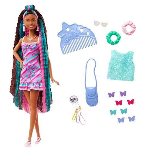 Totally Hair Barbie - Barbie Ultra Chevelure Papillons - Poupée Mannequin - 3 Ans Et +