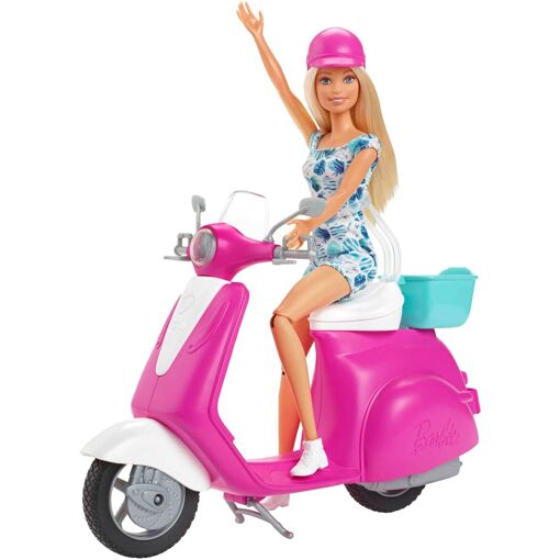 Barbie Estate Barbie - Poup�e Barbie Blonde Avec Scooter Rose Et Blanc - Po...