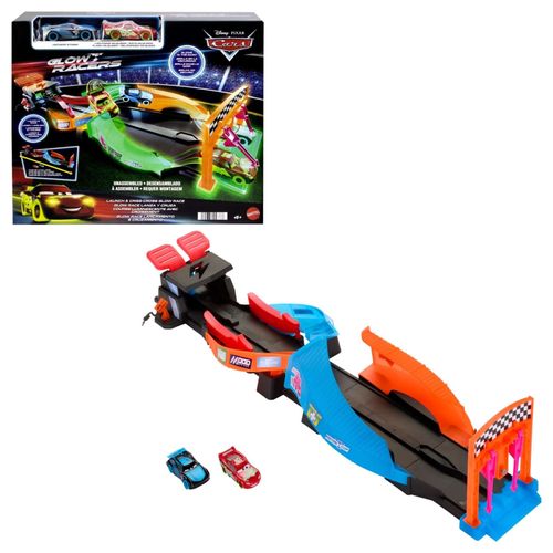 Disney Pixar Cars - Coffret 2-En-1 Circuit Glow Racers - Petite Voiture - 4 Ans Et +