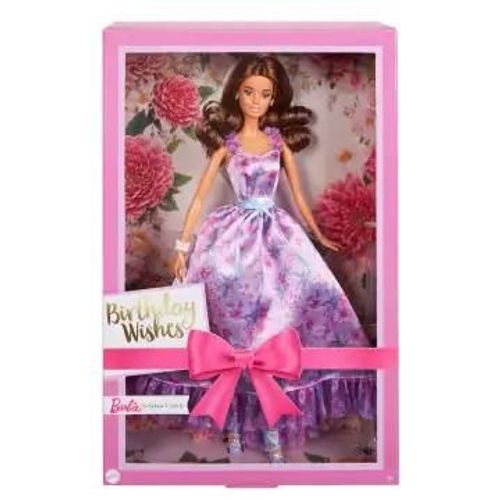 Signature Barbie - Joyeux Anniversaire En Robe Satinée Lilas - Poupée Mannequin - 6 Ans Et +