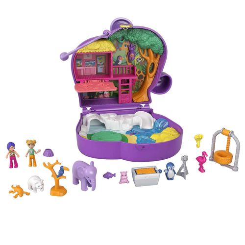 Polly Pocket - Coffret Zoo Eléphant, Avec Mini-Poupées Polly Et Bella, 5 Surprises, 13 Accessoires - Mini-Poupée - Des 4 Ans