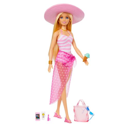 Poupée Barbie Blonde Avec Maillot De Bain et Accessoires De Plage