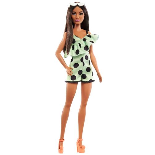 Barbie Fashionistas 200 Brune Avec Combinaison À Pois - Poupée Mannequin - 3 Ans Et +