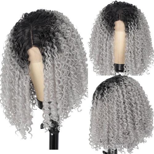 Nys848-R1b-21718 - 35cm - Perruque Synthétique Afro Crépue Et Bouclée Pour Femmes Noires, Perruque Noire Naturelle Avec Raie Au Milieu, Cheveux Résistants À La Chaleur