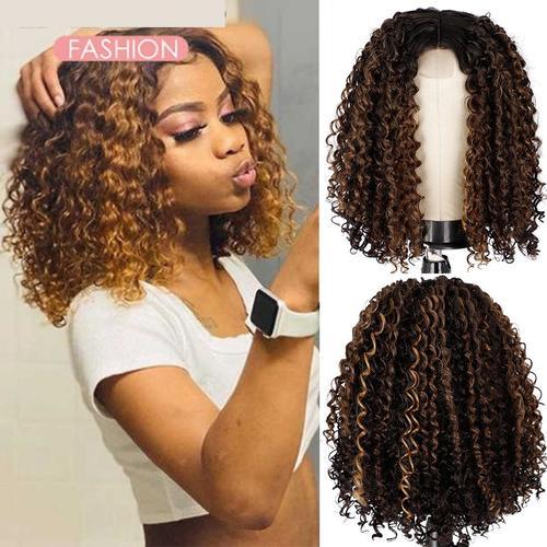 Nys848-R1b-2131 - 35cm - Perruque Synthétique Afro Crépue Et Bouclée Pour Femmes Noires, Perruque Noire Naturelle Avec Raie Au Milieu, Cheveux Résistants À La Chaleur