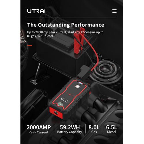 Démarreur de batterie de voiture portable - UTRAI, Démarreur automatique d' urgence, Booster 12V, 2000A