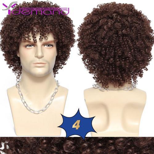 #33 - 6 Pouces - 1 Pc - Perruque Synthétique Bouclée Pour Hommes, Postiche Afro Coupe Pixie, Noir/Marron/Rose, Coupe Courte Pour Hommes