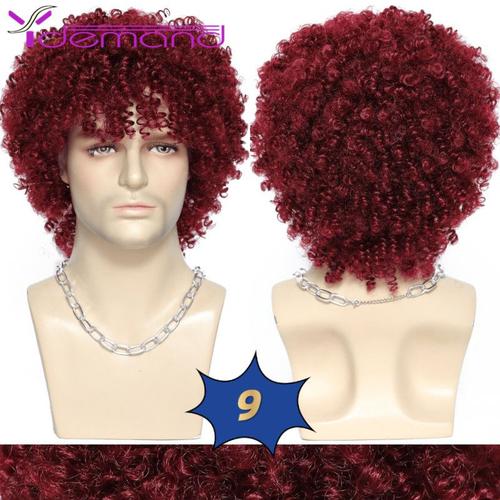 Punaise - 6 Pouces - 1 Pc - Perruque Synthétique Bouclée Pour Hommes, Postiche Afro Coupe Pixie, Noir/Marron/Rose, Coupe Courte Pour Hommes