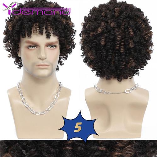 P1b / 30 - 6 Pouces - 1 Pc - Perruque Synthétique Bouclée Pour Hommes, Postiche Afro Coupe Pixie, Noir/Marron/Rose, Coupe Courte Pour Hommes