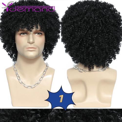 Couleur Naturelle - 6 Pouces - 1 Pc - Perruque Synthétique Bouclée Pour Hommes, Postiche Afro Coupe Pixie, Noir/Marron/Rose, Coupe Courte Pour Hommes