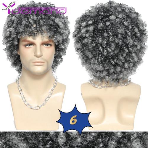 T1b/Gris Clair - 6 Pouces - 1 Pc - Perruque Synthétique Bouclée Pour Hommes, Postiche Afro Coupe Pixie, Noir/Marron/Rose, Coupe Courte Pour Hommes