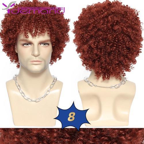 # 350 - 6 Pouces - 1 Pc - Perruque Synthétique Bouclée Pour Hommes, Postiche Afro Coupe Pixie, Noir/Marron/Rose, Coupe Courte Pour Hommes