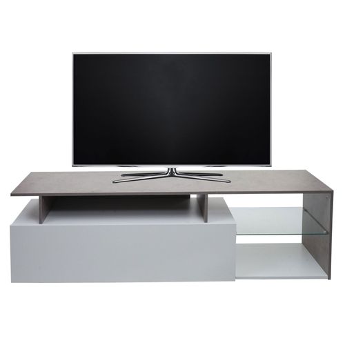 Rack Tv Hwc-L35, Lowboard Table Tv Sideboard Armoire Tv Commode, Bois 47x170x40cm Compartiment De Rangement, Aspect Béton Blanc