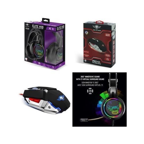 Pack Casque Gamer Rgb 7.1 Surround + Souris Gamer Pro-M4 8 Boutons 3200dpi