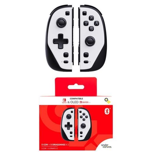 Manettes Switch Iicon Joycon Camouflage Blanc/Noir V2 Pour Nintendo Switch + Dragonnes Tous Ensemble Pour Jouer