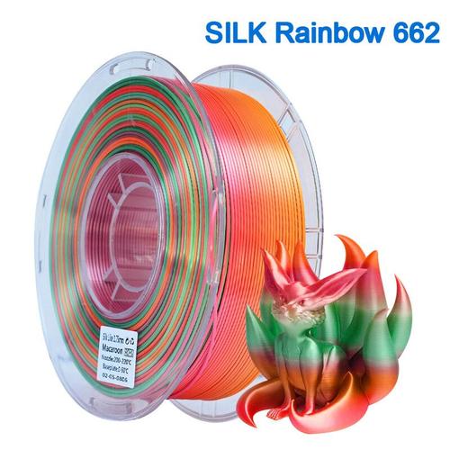 Filament de soie arc-en-ciel PLA,1.75mm,multicolore,bobine de soie  brillante,1kg,2,2 lbs,convient à la plupart des imprimantes 3D FDM - Type  SILK Rainbow 662