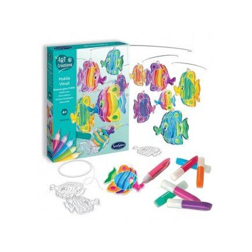 Kit Fabrication Mobile Vitrail Poissons - Peinture, Creation, Decoration - Jeu Loisirs Creatifs Enfant - Set Activite Manuelle Calme Et Carte
