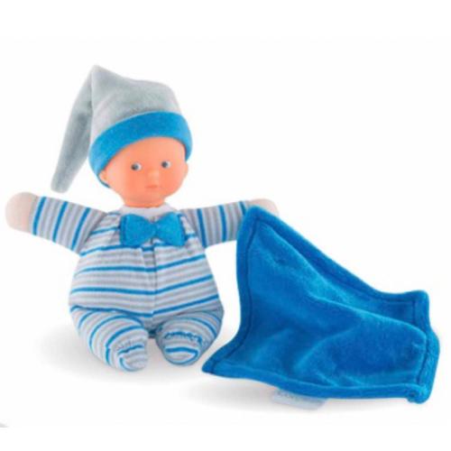 Doudou Poupon Corolle Mini Rêves Rayé Mouchoir Bleu Poupée Jouet Peluche Bébé 