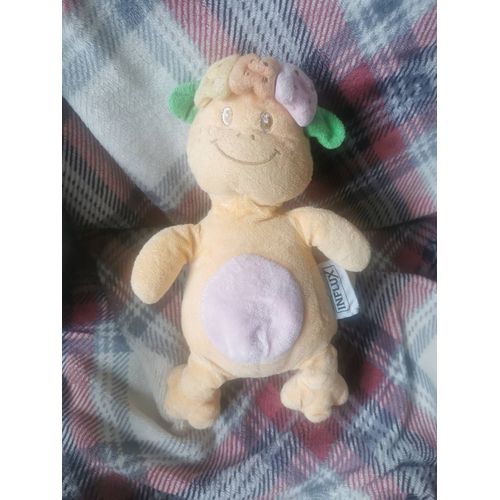 Doudou Peluche Dinosaure Orange Ventre Rose Couronne Fleurs Influx