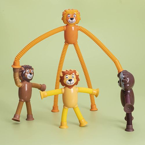 Lot De 4 Jouets De Bain Pour Enfants,Ventouse Télescopique Jouet Cartoon Tube Étirer Et Décompresser Jouet Éducatif(Lion)