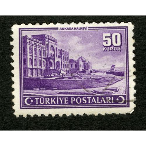 Timbre Oblitéré Turkiye Postalari ,Ankara Halkevi, 50 Kurus