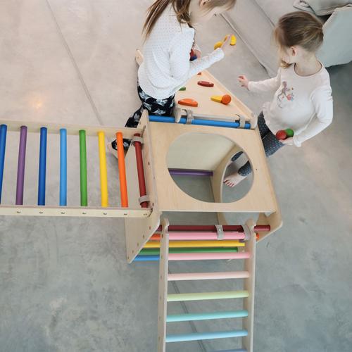 KateHaa Triangle d'escalade en bois aux couleurs de l'arc-en-ciel, Structure / Cadre d'escalade d'intérieur pour enfants, Jouets Montessori