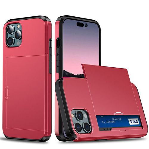 Coque Pour Iphone 14 Pro Max, Slip Cover, Insert Card, Coque De Protection Anti-Chute - Rouge