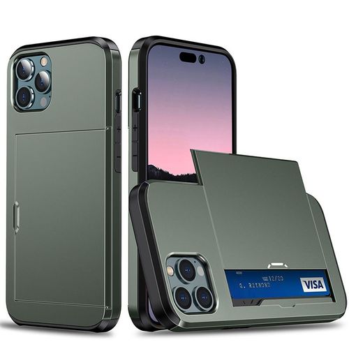 Coque Pour Iphone 14 Plus, Slip Cover, Insert Card, Coque De Protection Anti-Chute - Vert Foncé