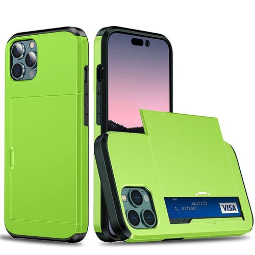 Coque Pour Iphone 14 Plus, Slip Cover, Insert Card, Coque De Protection Anti-Chute - Vert
