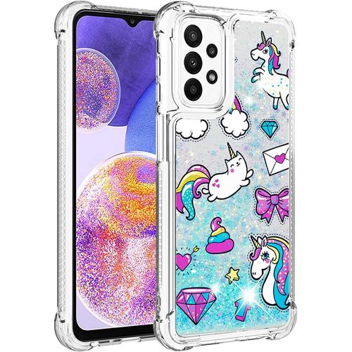 Samsung Galaxy A23 4g Glitter Coque, Girls Glitter Phone Etui,Sequin Liquid Clear Housse Pour Samsung Galaxy A23 4g / 5g Pink Pony Yb
