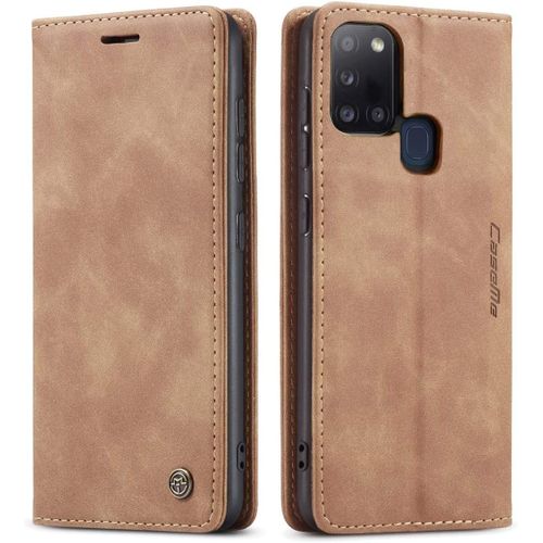 Coque Samsung Galaxy A21s,Anti-Choc Housse En Portefeuille Etui,Marron